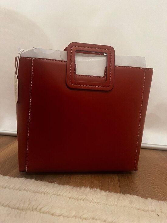 NWT STAUD COGNAC SHIRLEY LEATHER BAG SADDLE - Picture 1 of 9